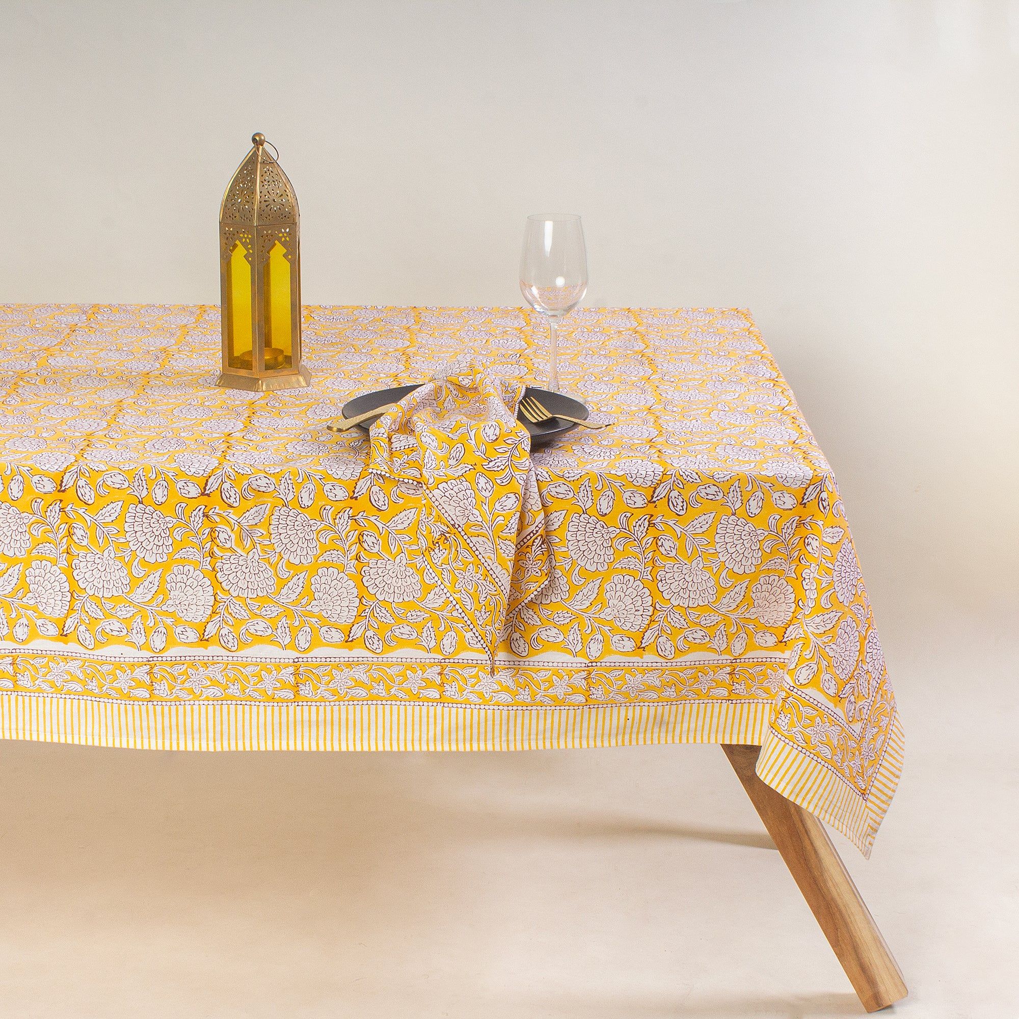Hand Block Floral Print Dining Table Cover 4 & 6 Seater